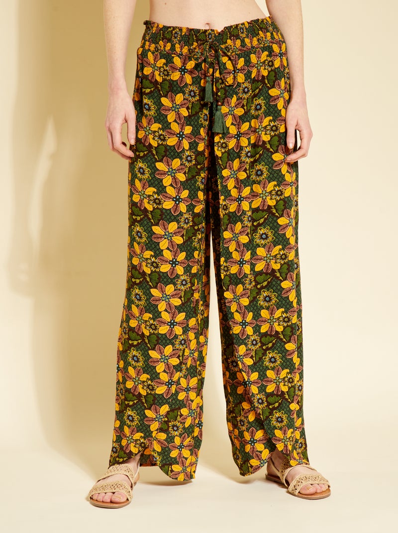Pantalon fluide ajouré en maille crêpe Wax - Kiabi