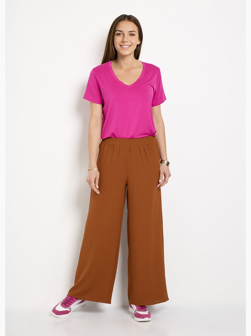 Pantalon fluide aspect soyeux Camel - Kiabi