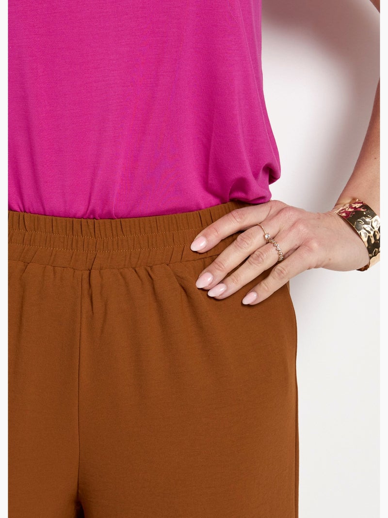Pantalon fluide aspect soyeux Camel - Kiabi