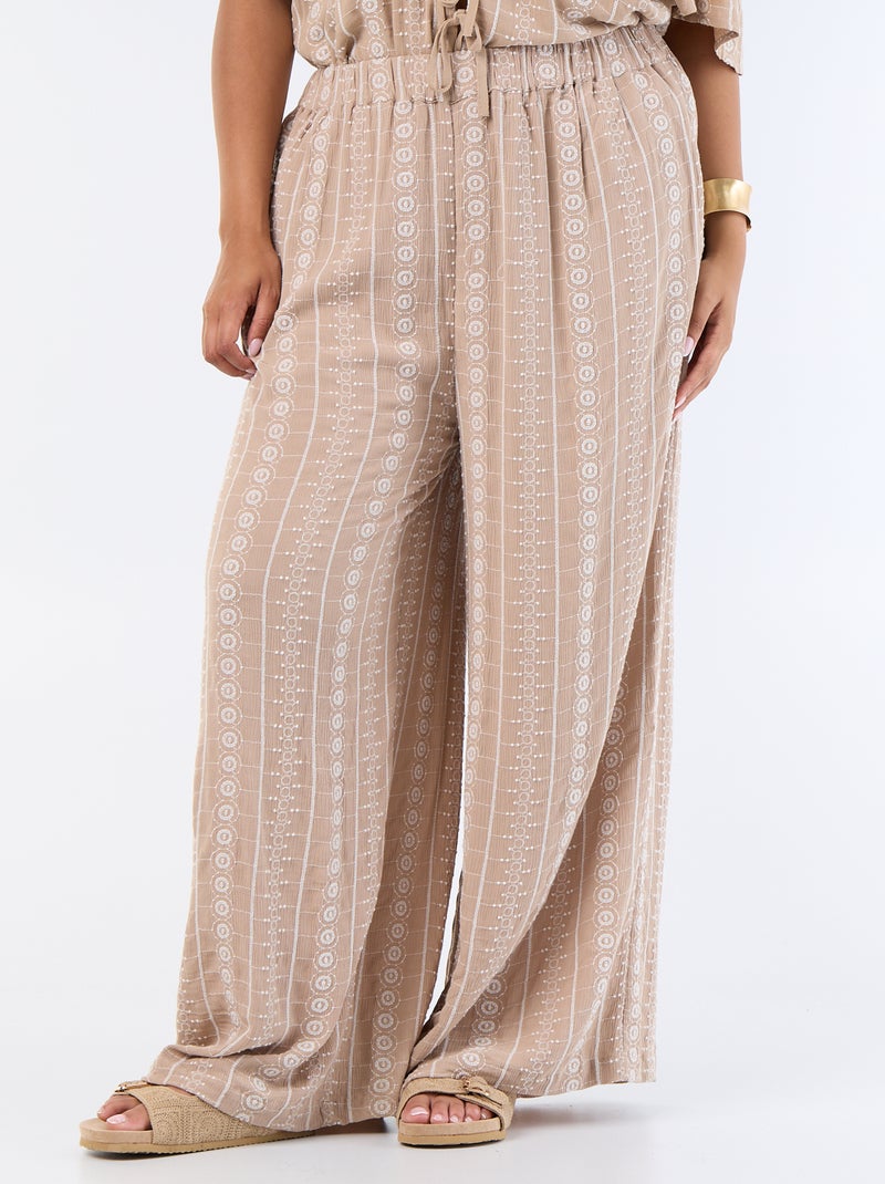 Pantalon fluide avec broderies Beige - Kiabi
