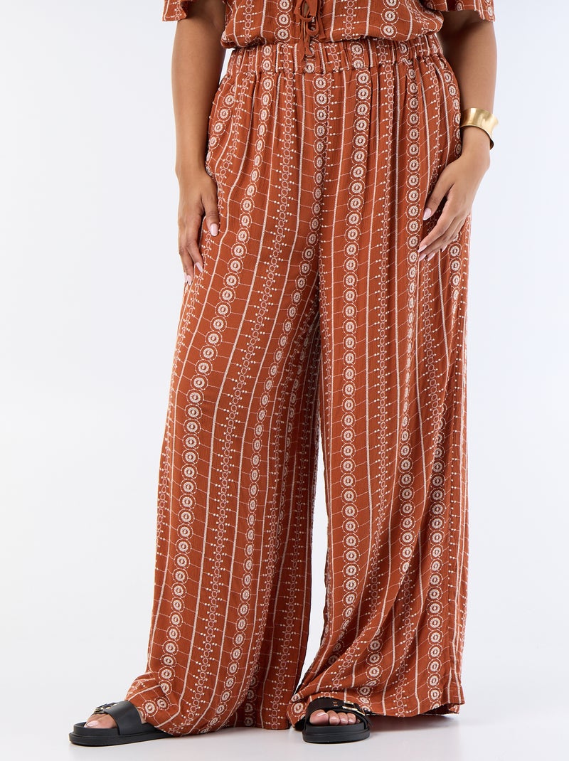 Pantalon fluide avec broderies Orange - Kiabi
