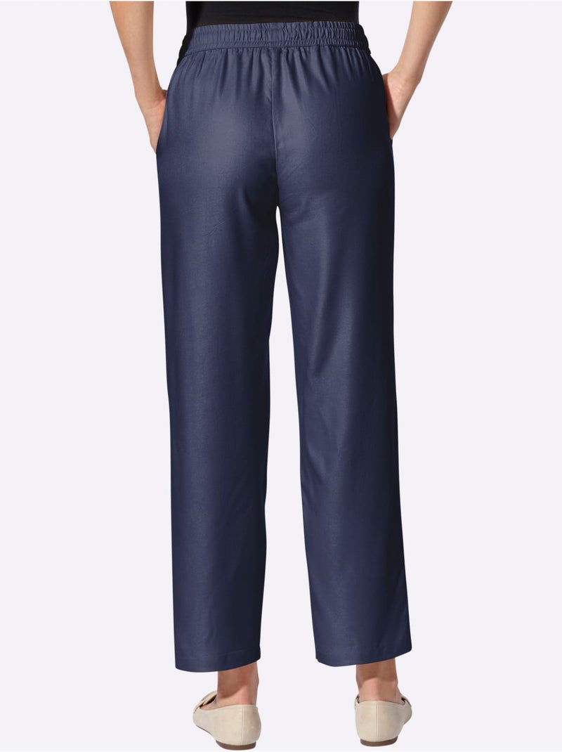 Pantalon fluide avec ceinture élastiquée et poches - Taille standard - Witt Bleu marine - Kiabi