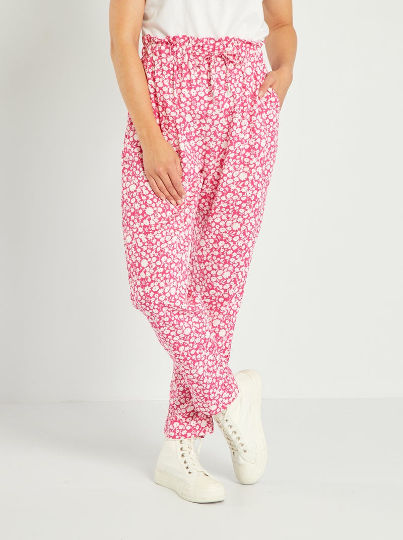 Pantalon fluide avec imprimé Rose - Kiabi