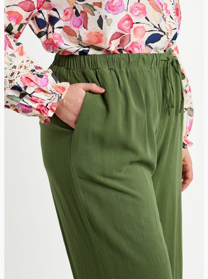 Pantalon fluide avec lin, effet naturel - afibel Kaki - Kiabi
