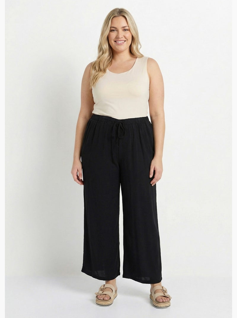 Pantalon fluide avec lin, effet naturel - AFIBEL Noir - Kiabi