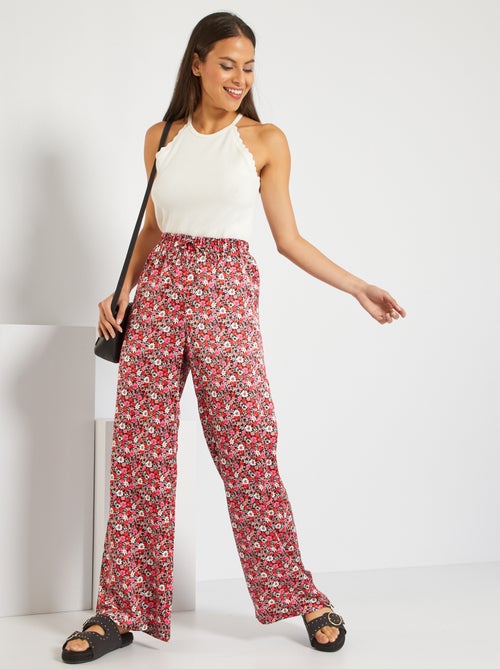 Pantalon fluide avec motif fleuri - Kiabi