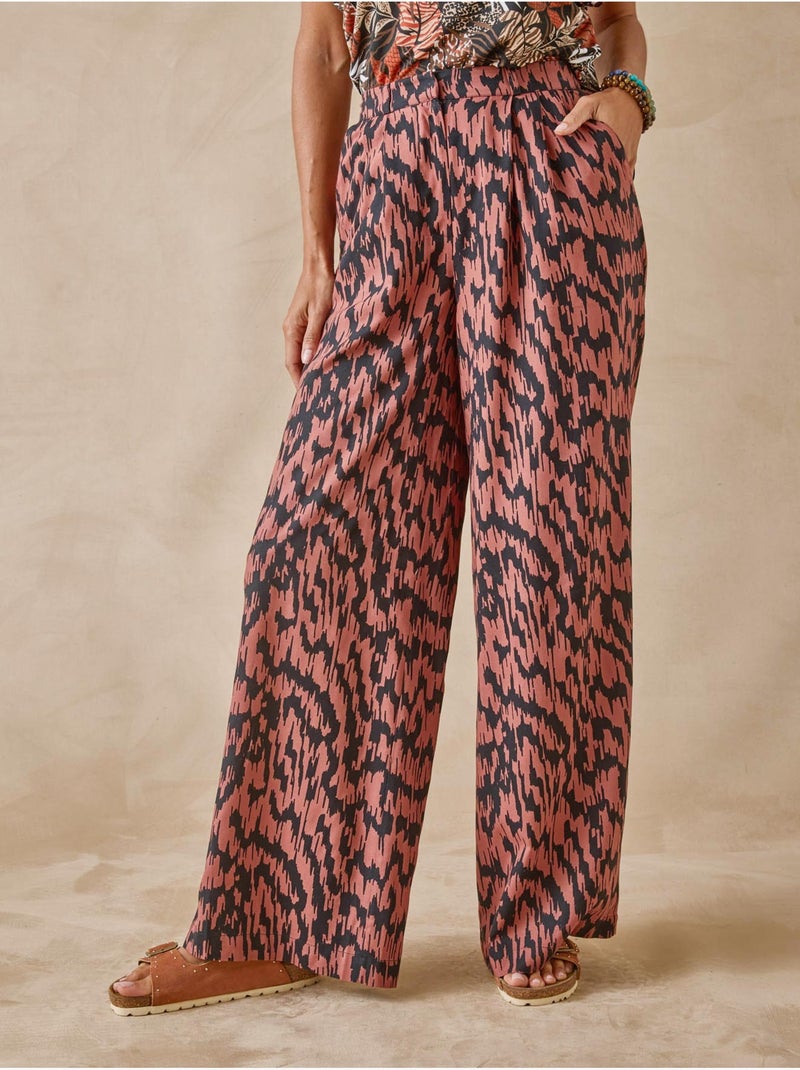 Pantalon fluide bas large - DAXON Marron/Multicolore - Kiabi