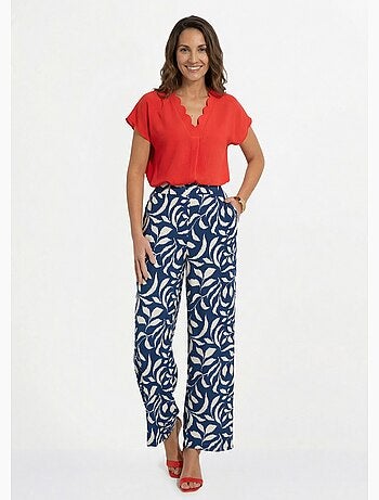 Pantalon fluide bicolore taille élastiquée - Afibel