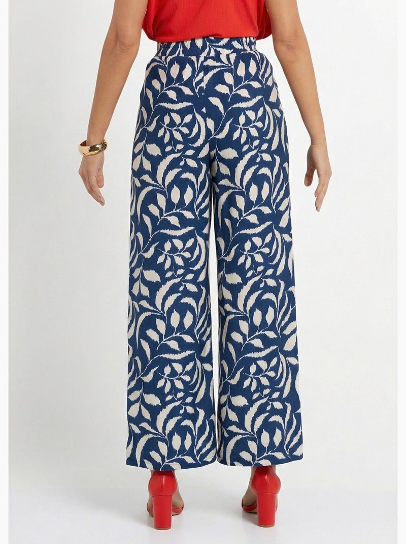 Pantalon fluide bicolore taille élastiquée - afibel Marine/Ecru - Kiabi