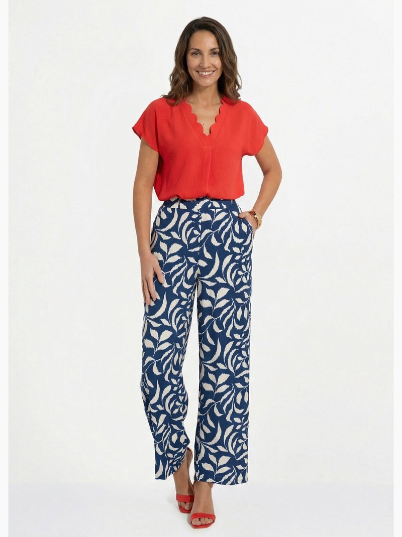 Pantalon fluide bicolore taille élastiquée - afibel Marine/Ecru - Kiabi