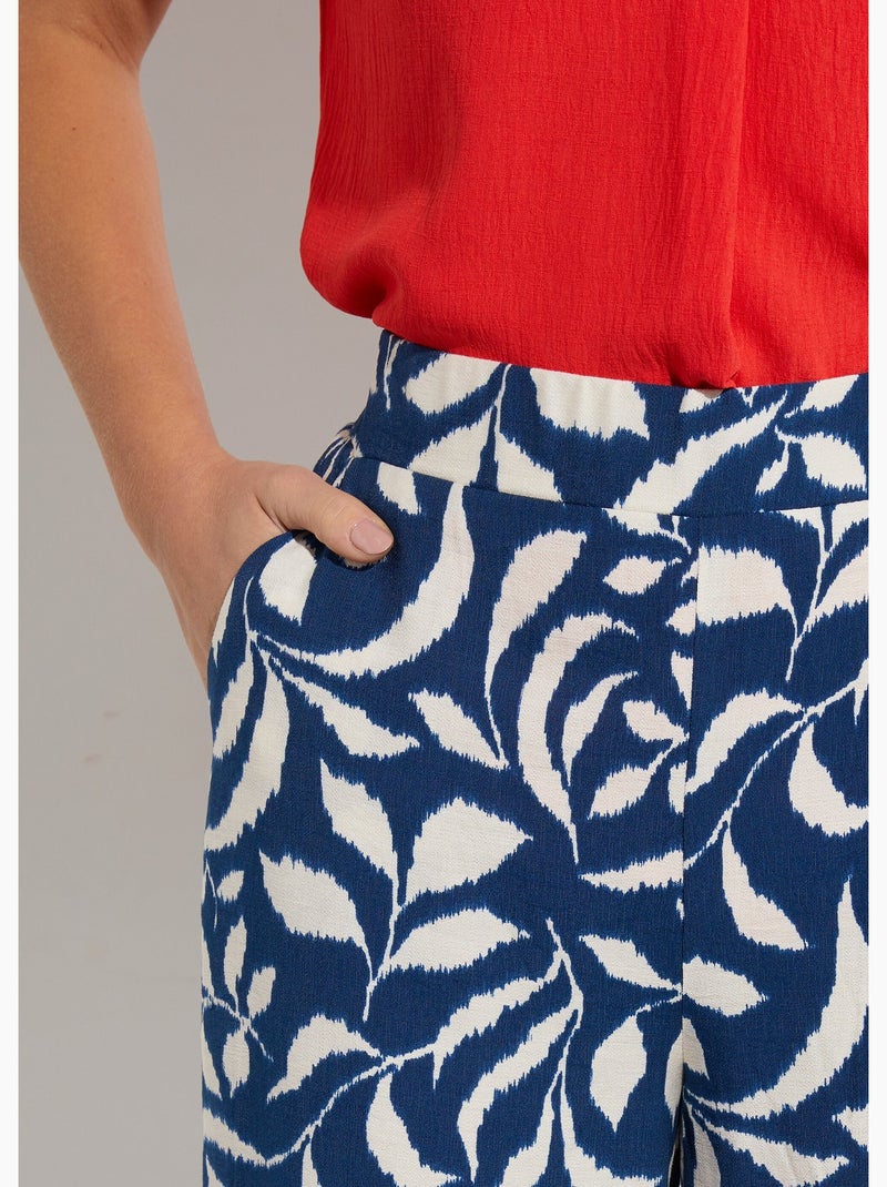 Pantalon fluide bicolore taille élastiquée - afibel Marine/Ecru - Kiabi