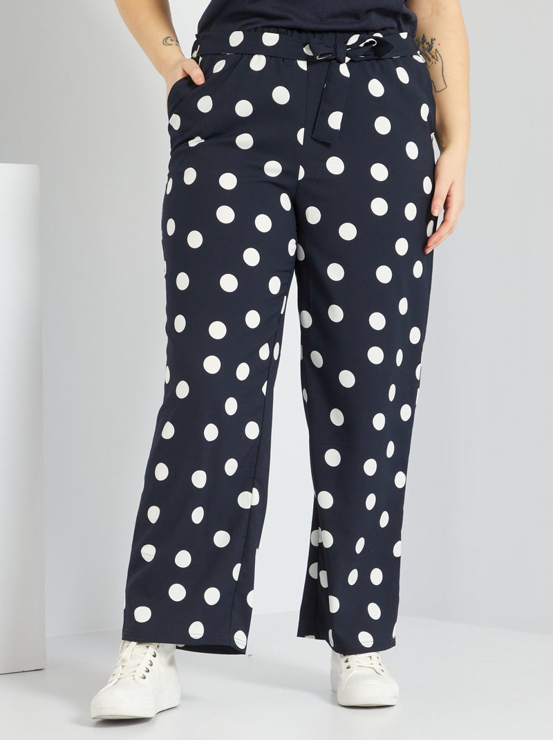 Pantalon fluide ceinturé et imprimé pois bleu marine pois - Kiabi