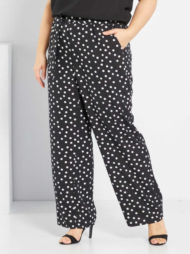 Pantalon fluide ceinturé et imprimé 'pois' noir - Kiabi