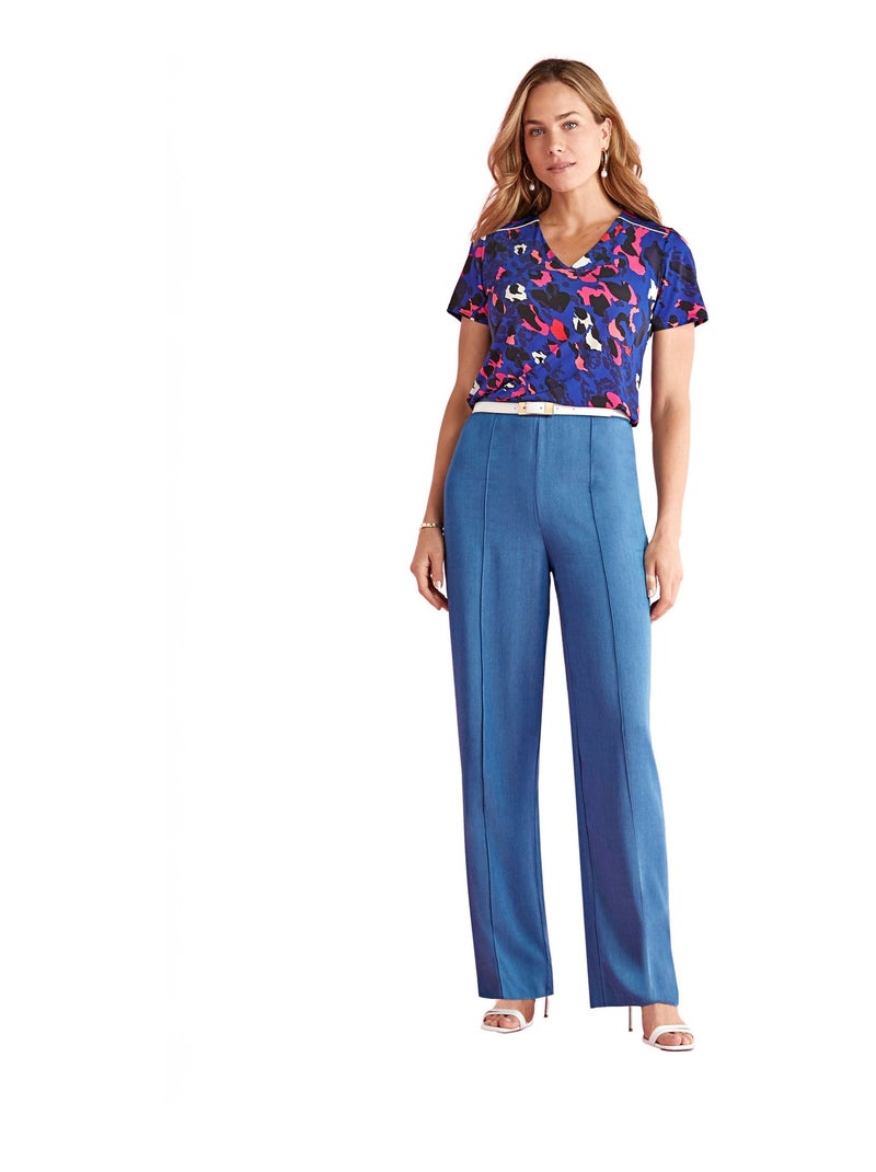 Pantalon fluide ceinture semi-élastiquée bleu - Afibel Bleu - Kiabi