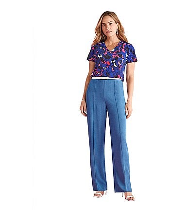 Pantalon fluide ceinture semi-élastiquée bleu