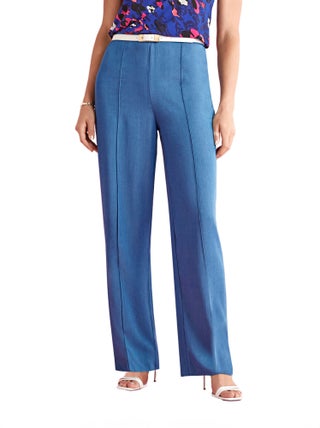 Pantalon fluide ceinture semi-élastiquée bleu