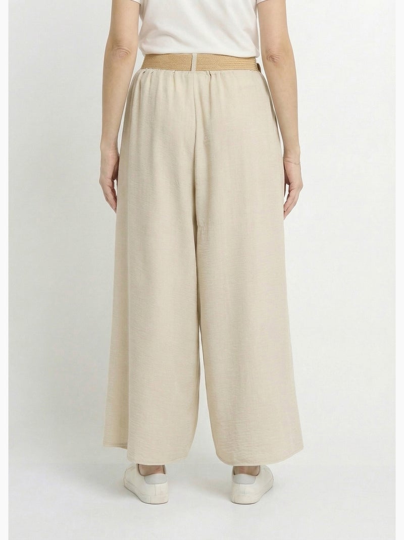 Pantalon fluide + ceinture tressée - AFIBEL Beige - Kiabi