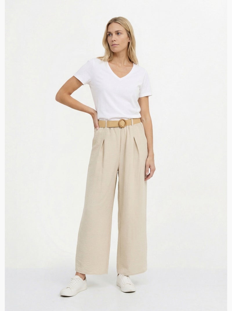 Pantalon fluide + ceinture tressée - AFIBEL Beige - Kiabi