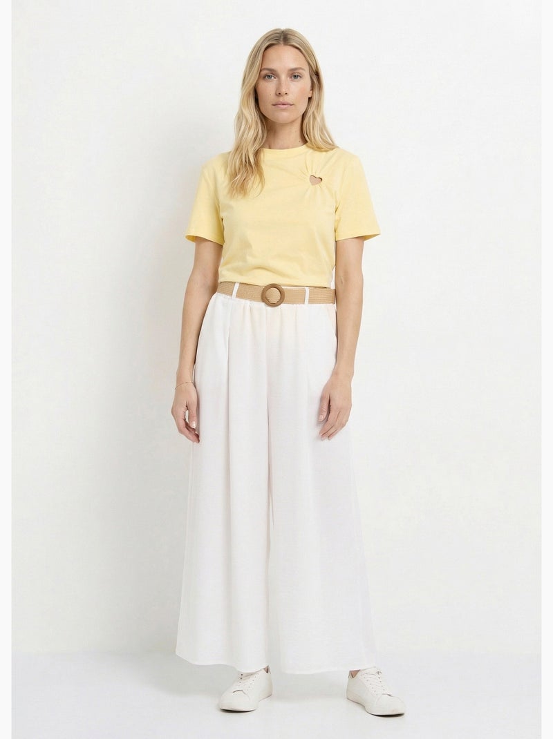 Pantalon fluide + ceinture tressée - AFIBEL Blanc - Kiabi