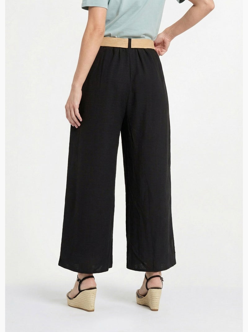 Pantalon fluide + ceinture tressée - AFIBEL Noir - Kiabi