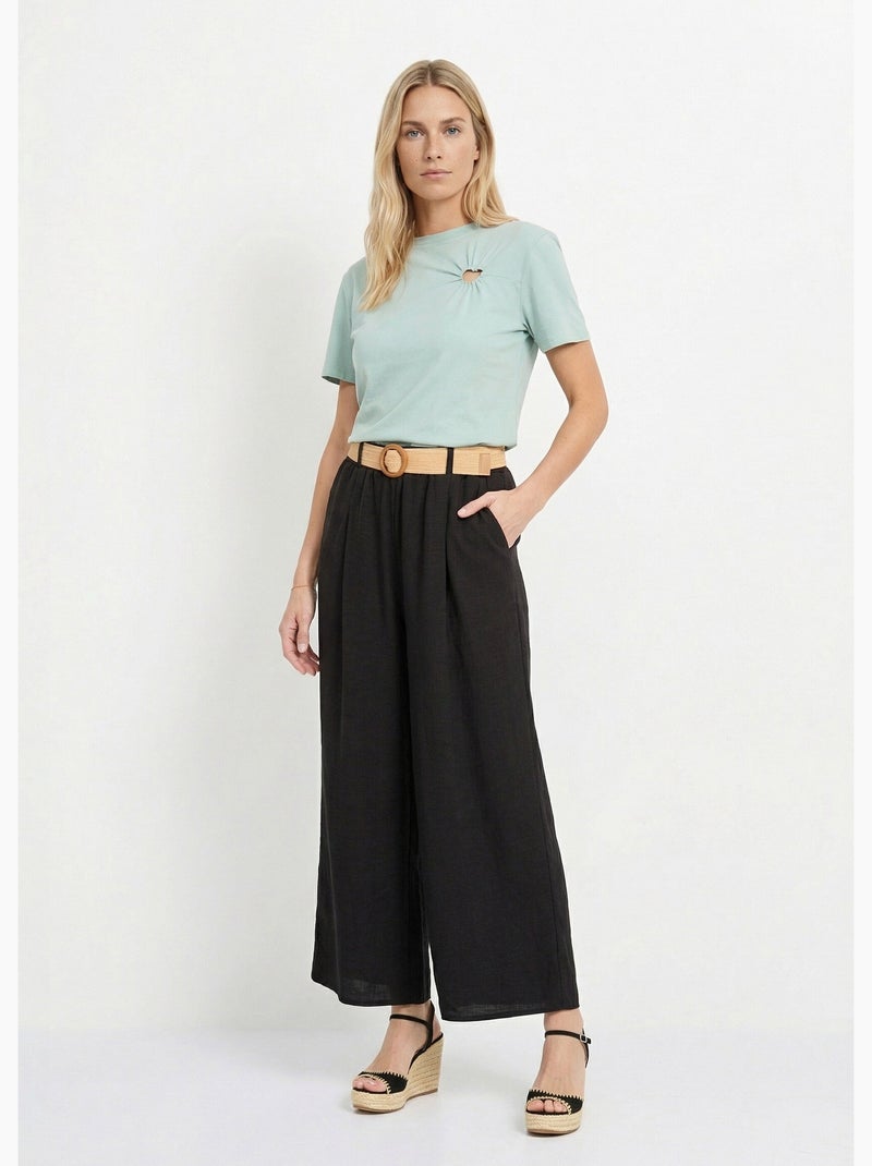 Pantalon fluide + ceinture tressée - AFIBEL Noir - Kiabi