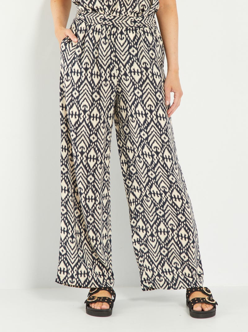 Pantalon fluide coupe large Noir/blanc - Kiabi