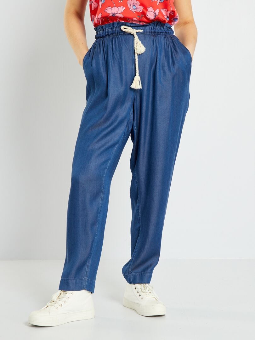 Pantalon fluide coupé slim Bleu brut - Kiabi
