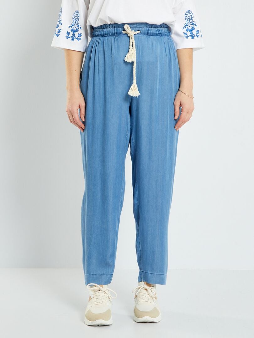 Pantalon fluide coupé slim Bleu - Kiabi