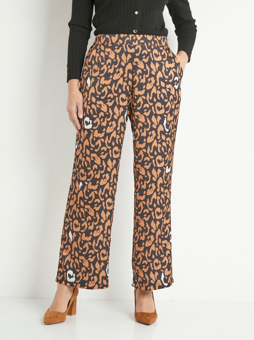 Pantalon fluide élastiqué motif léopard - Kiabi