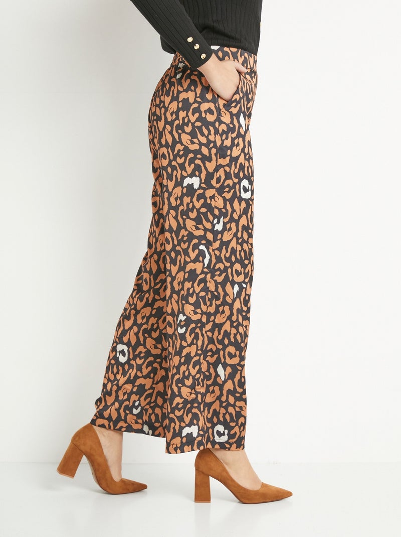 Pantalon fluide élastiqué motif léopard Marron - Kiabi