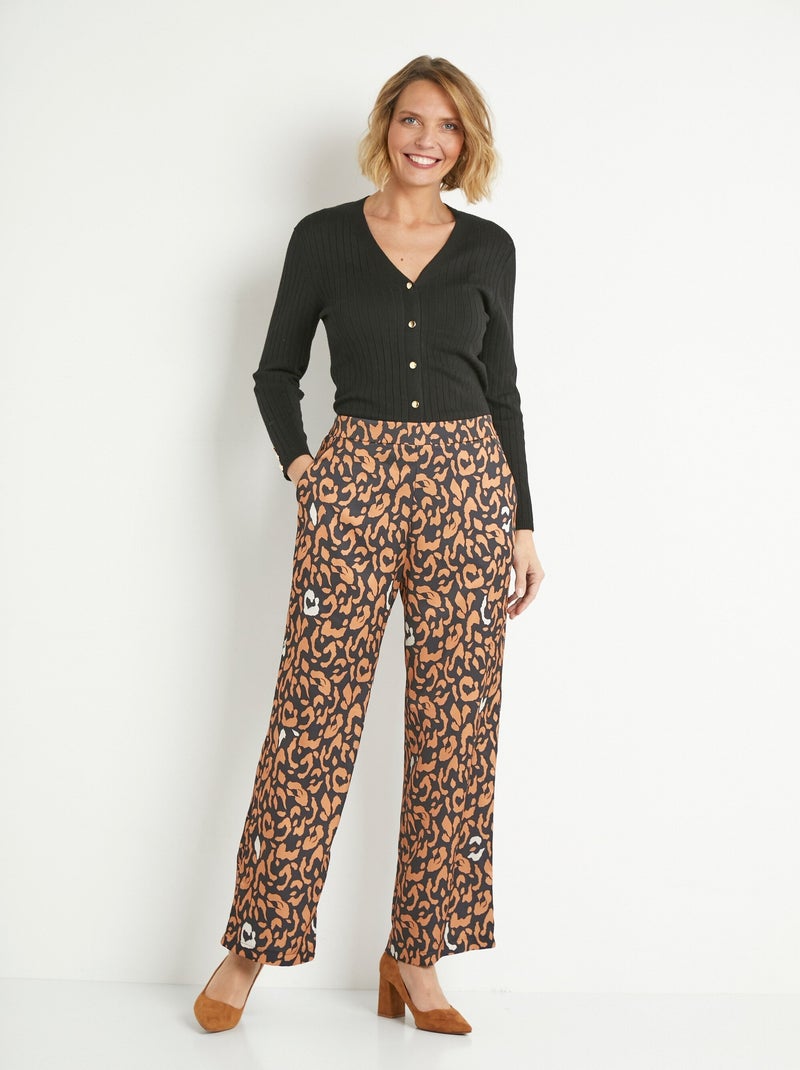 Pantalon fluide élastiqué motif léopard Marron - Kiabi
