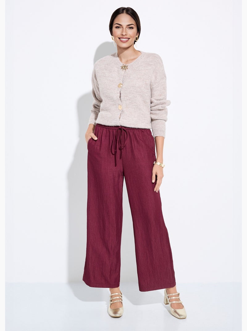 Pantalon fluide élastiqué twill uni - AFIBEL Bordeaux - Kiabi