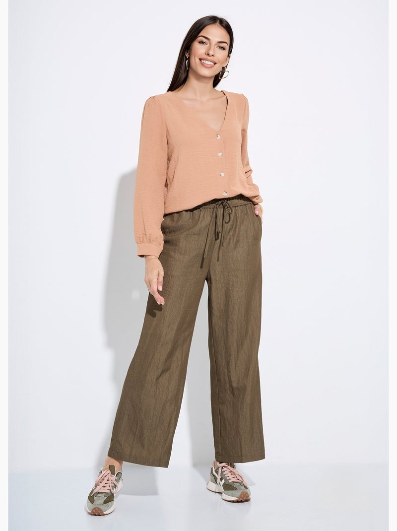 Pantalon fluide élastiqué twill uni - AFIBEL Kaki - Kiabi