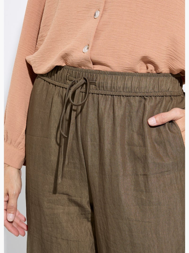 Pantalon fluide élastiqué twill uni - AFIBEL Kaki - Kiabi