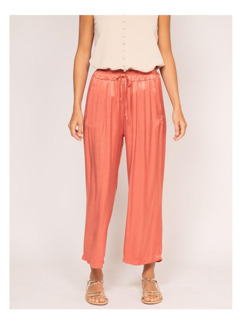 Pantalon fluide ELSITA Orange corail - Kiabi