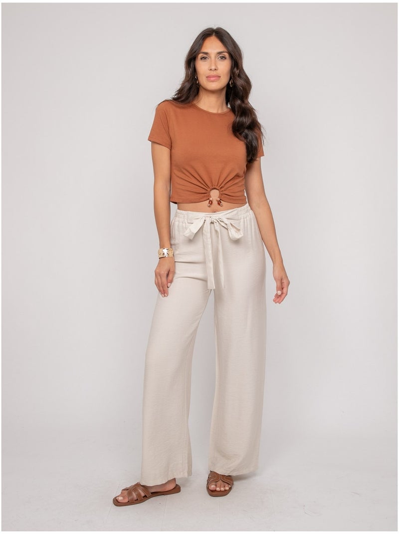 Pantalon fluide EMROSE Ecru - Kiabi