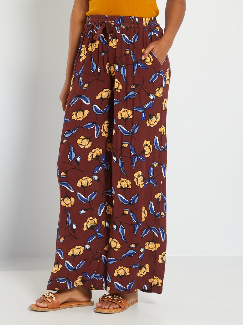 Pantalon fluide en maille gaufrée Marron - Kiabi