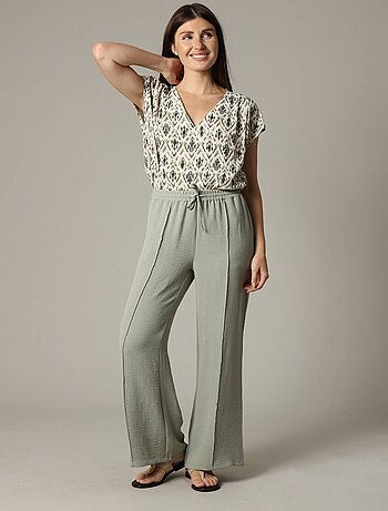 Pantalon fluide en tissu texturé avec taille élastiquée et double couture verticale 'Deeluxe'