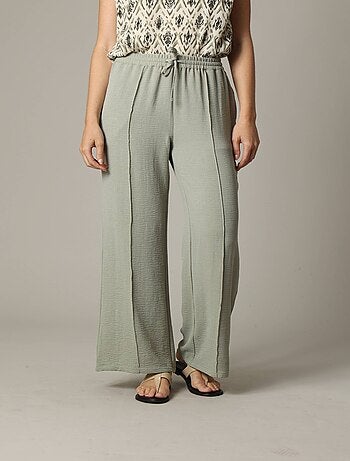 Pantalon fluide en tissu texturé avec taille élastiquée et double couture verticale 'Deeluxe'