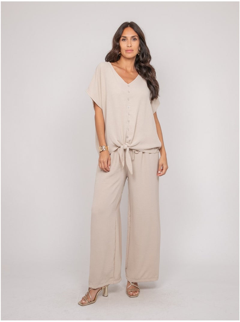 Pantalon fluide ERELL Beige - Kiabi