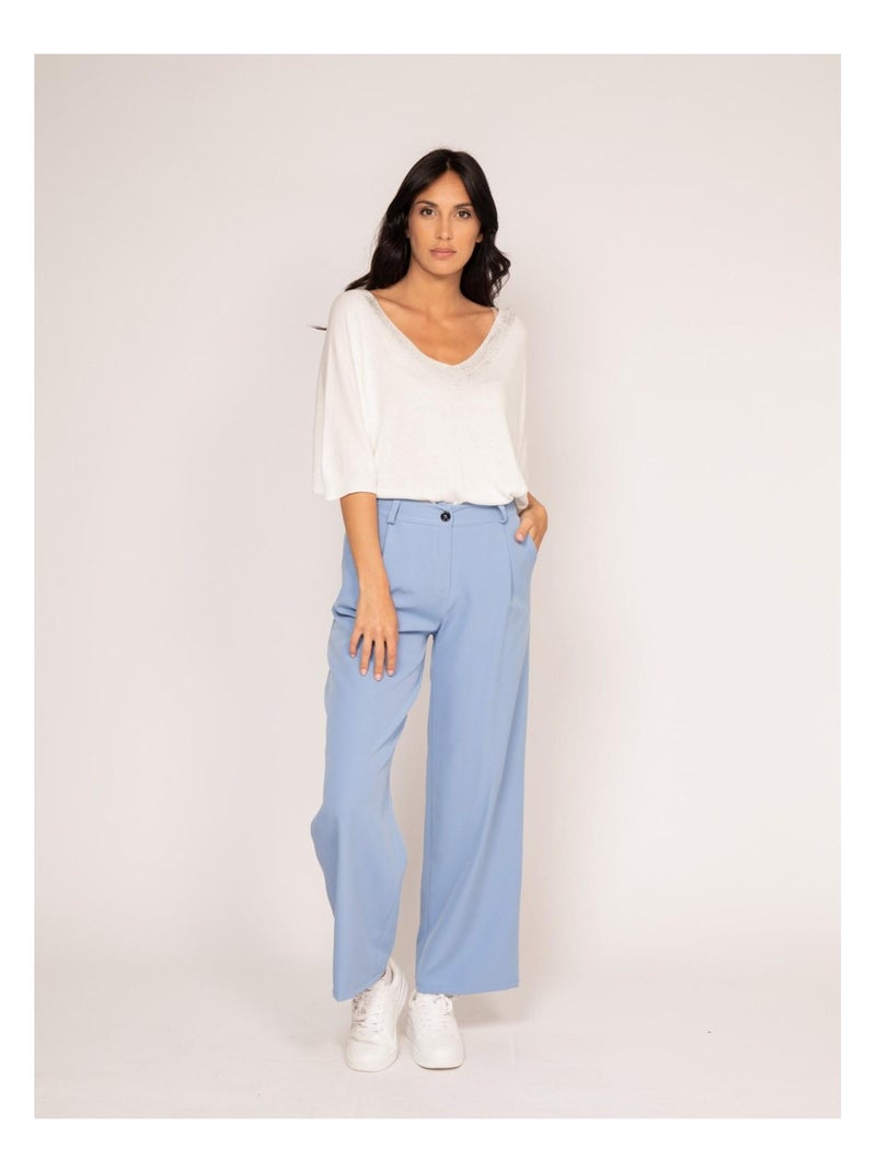 Pantalon fluide EVAN Bleu ciel - Kiabi