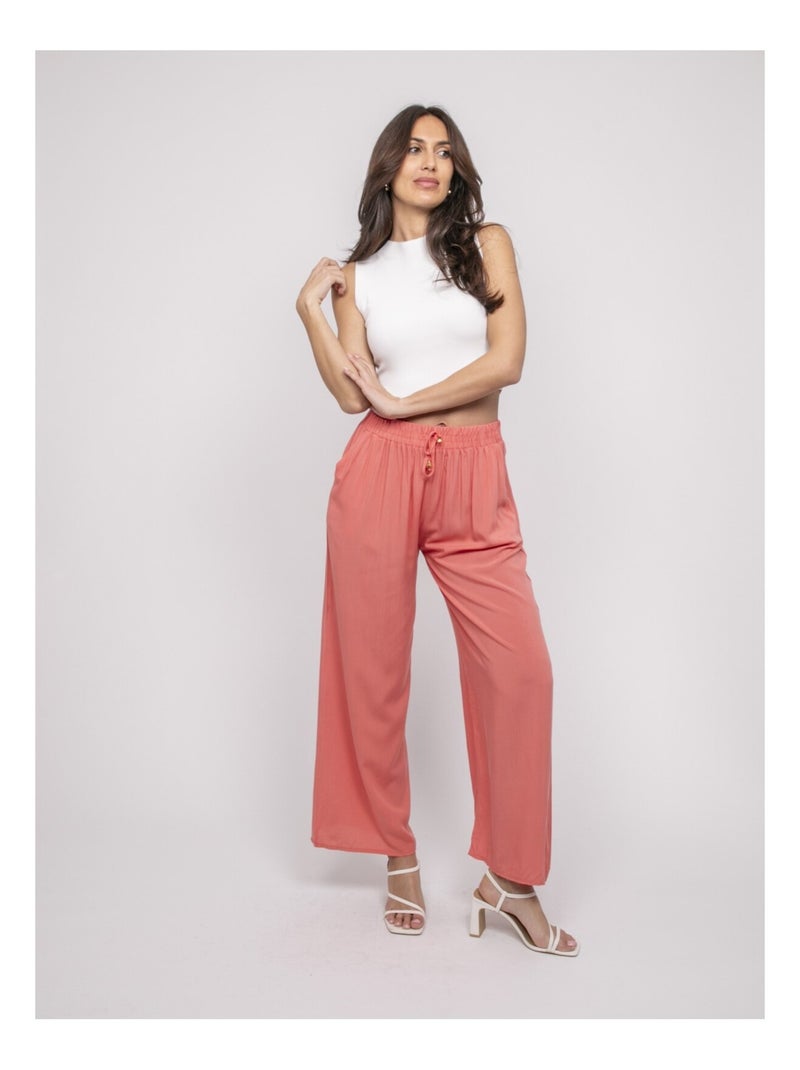 Pantalon fluide EVELYNE Orange corail - Kiabi