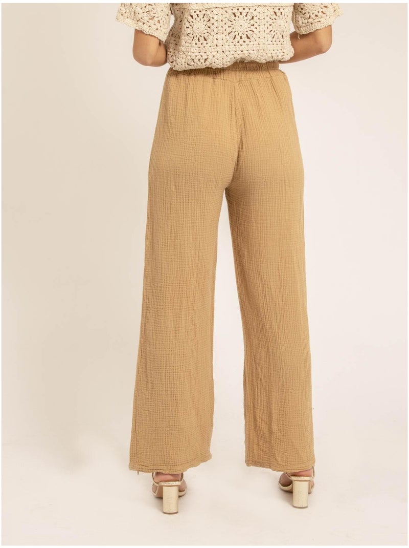 Pantalon fluide gaze de coton EBERTINE Beige - Kiabi