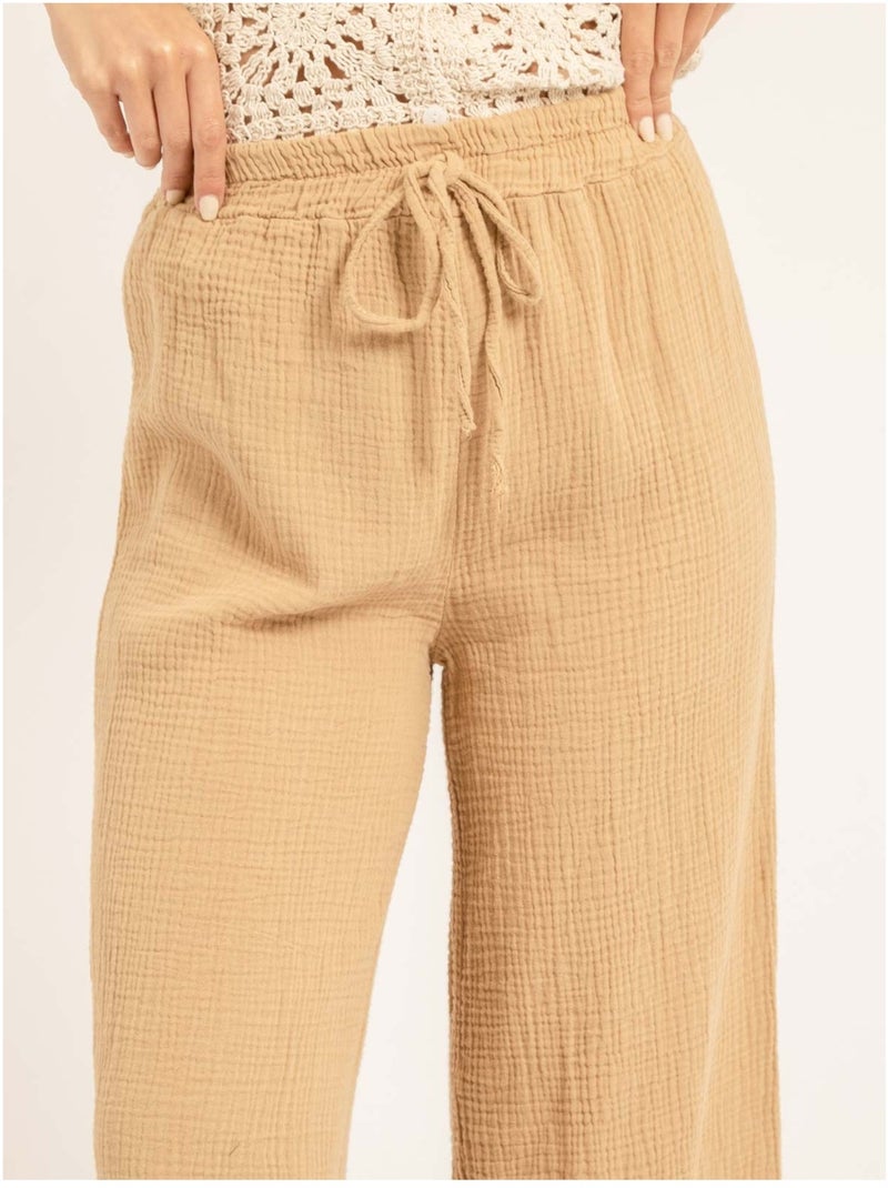 Pantalon fluide gaze de coton EBERTINE Beige - Kiabi