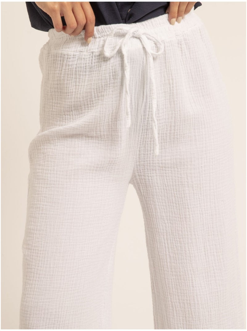 Pantalon fluide gaze de coton EBERTINE Blanc - Kiabi