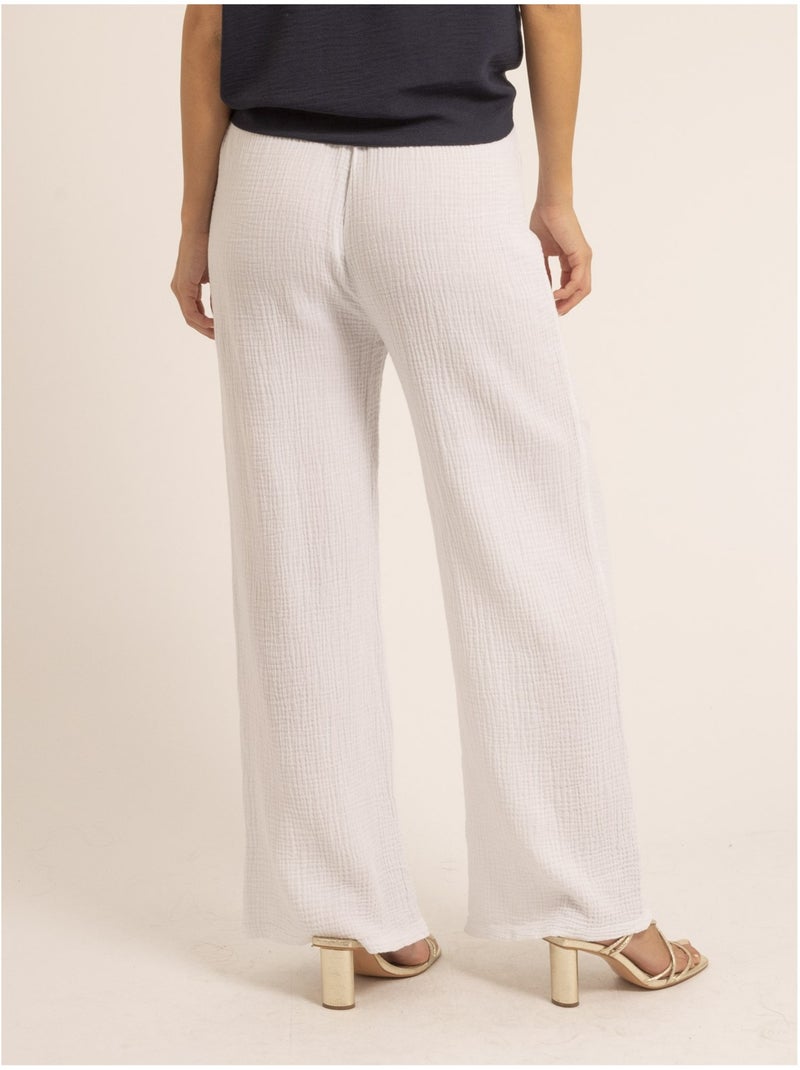 Pantalon fluide gaze de coton EBERTINE Blanc - Kiabi