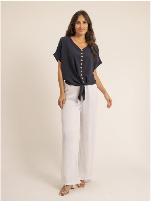 Pantalon fluide gaze de coton EBERTINE - Kiabi