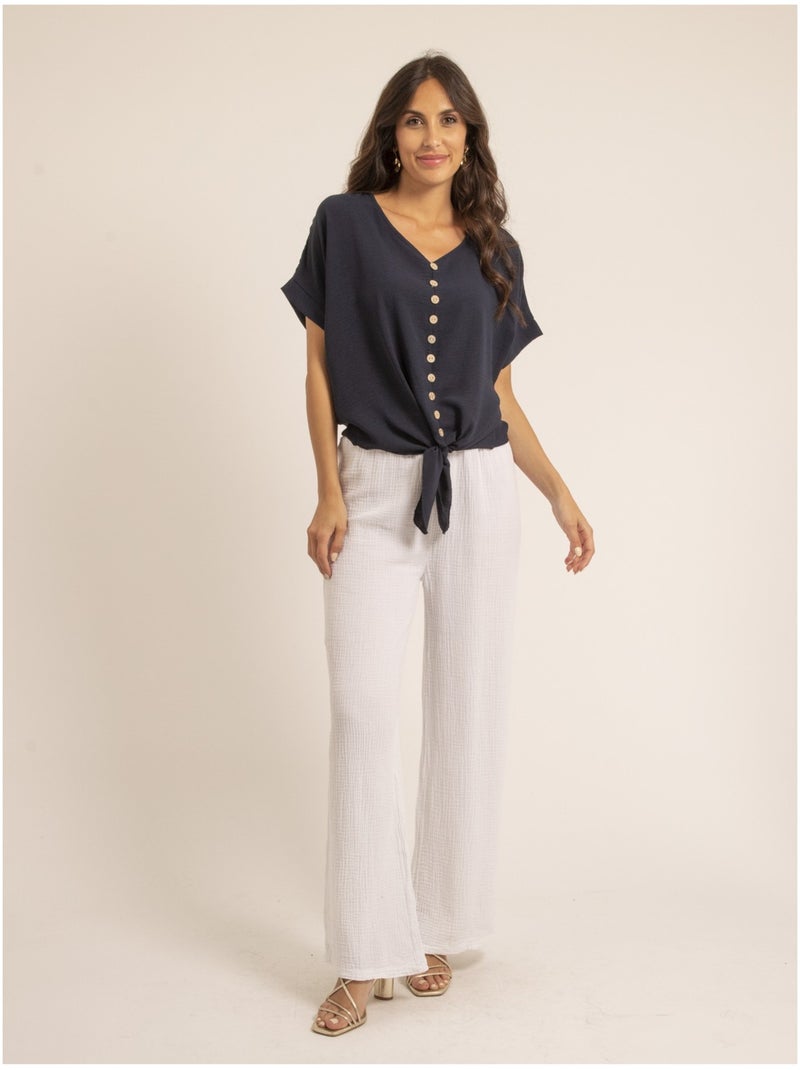 Pantalon fluide gaze de coton EBERTINE Blanc - Kiabi