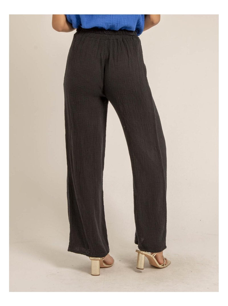 Pantalon fluide gaze de coton EBERTINE Noir - Kiabi