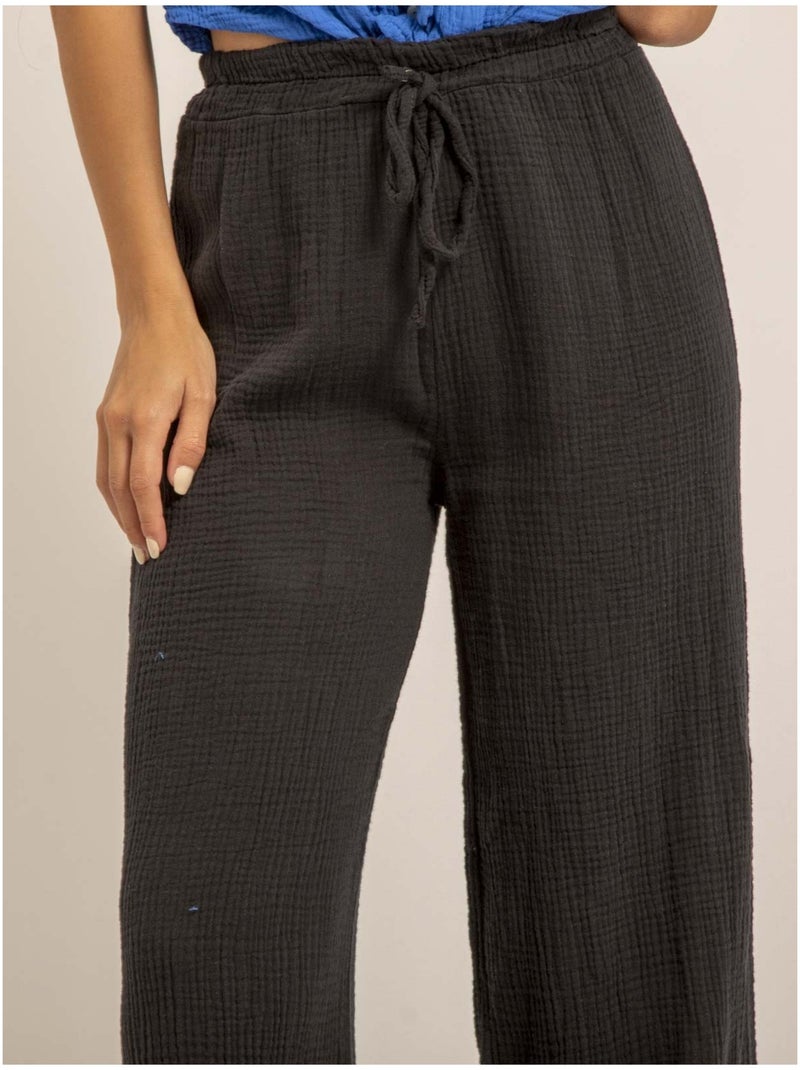 Pantalon fluide gaze de coton EBERTINE Noir - Kiabi